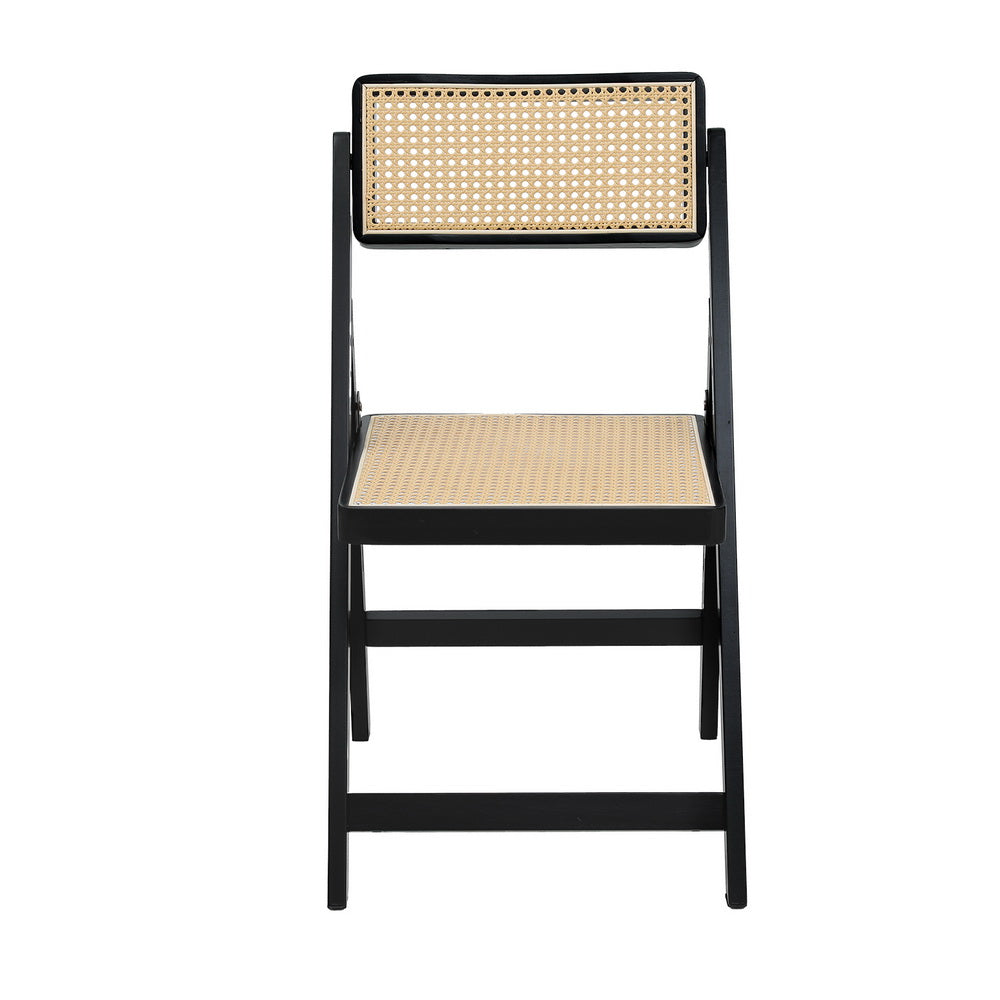Artiss Dining Chair Wooden Rattan Foldable Black 3