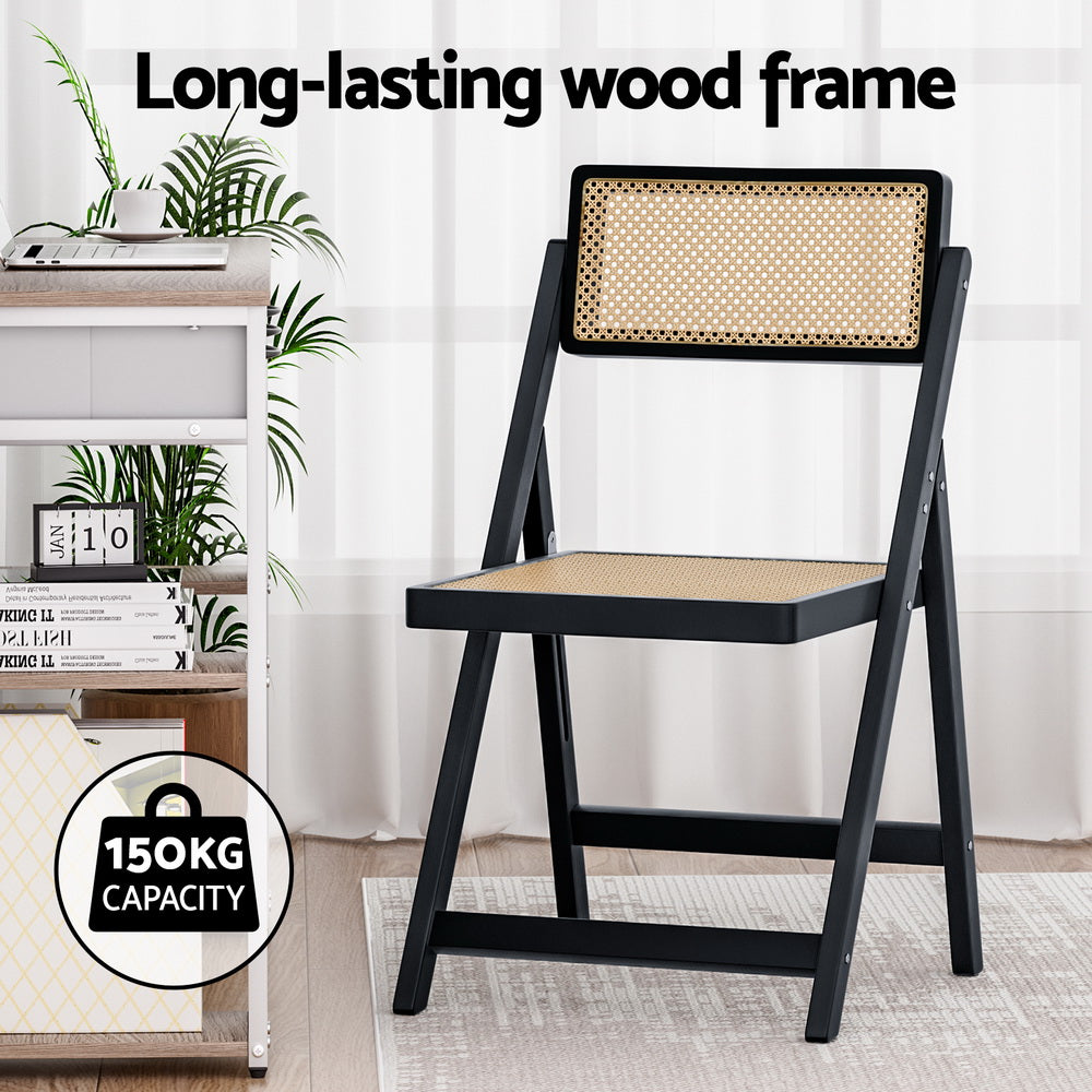 Artiss Dining Chair Wooden Rattan Foldable Black 5