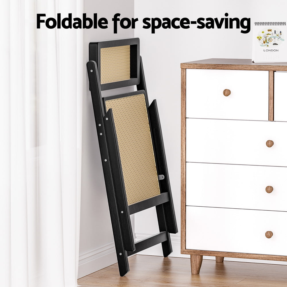 Artiss Dining Chair Wooden Rattan Foldable Black 6