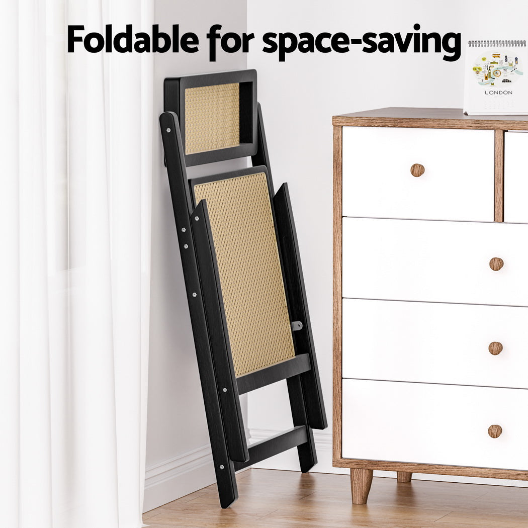 Artiss 2x Dining Chairs Wooden Rattan Foldable Black 6