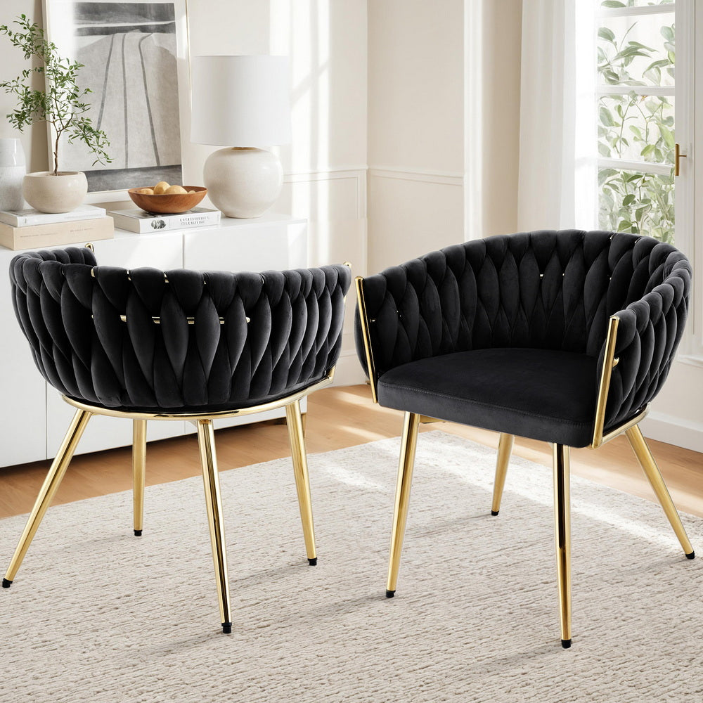 1 Set of 2 Artiss Dining Chairs Velvet Armchair Black 7