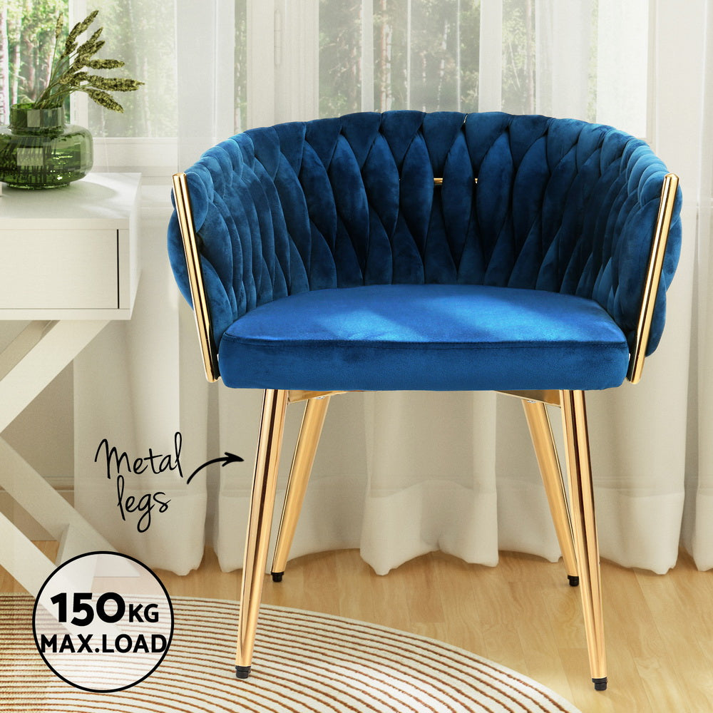 Artiss Dining Chair Velvet Weaving Armchair Blue 5