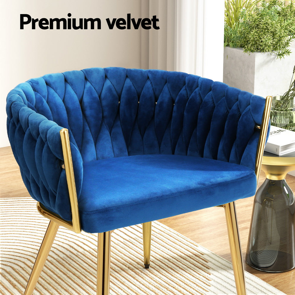 Artiss Dining Chair Velvet Weaving Armchair Blue 6