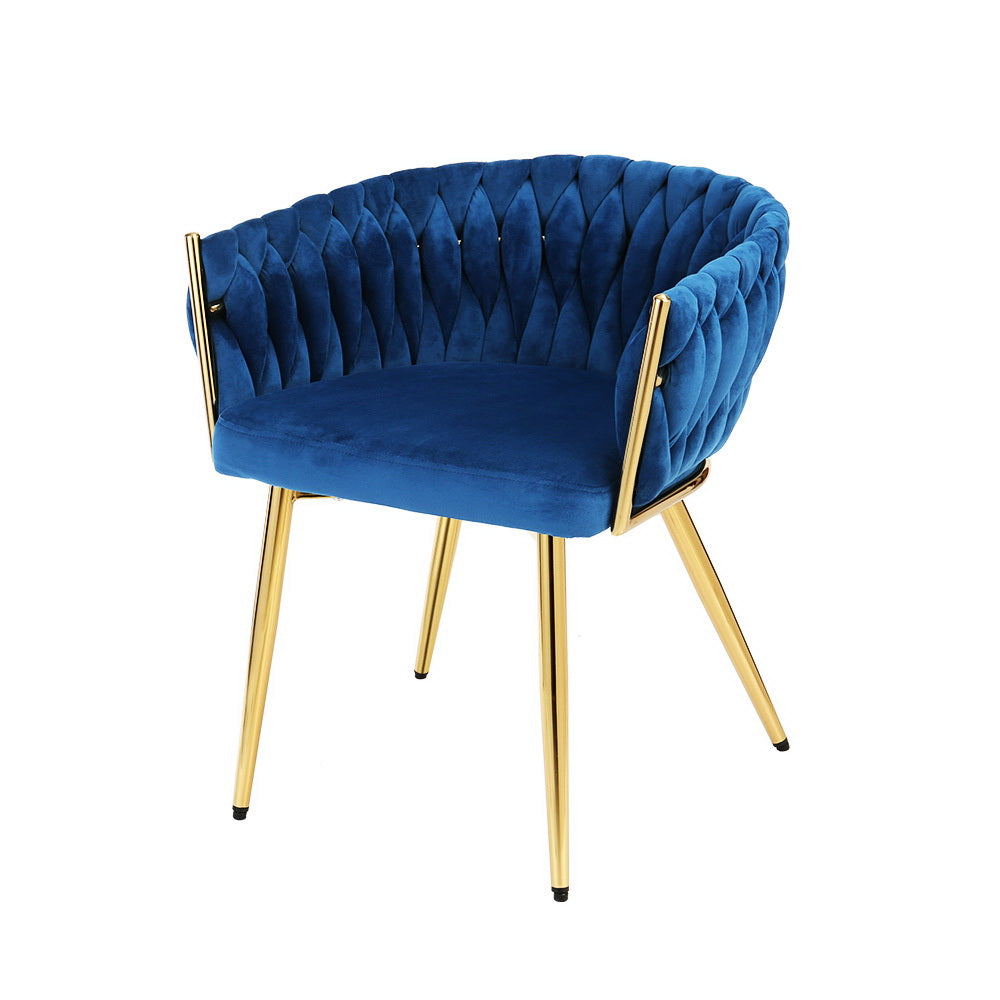 Artiss Dining Chair Velvet Weaving Armchair Blue 7