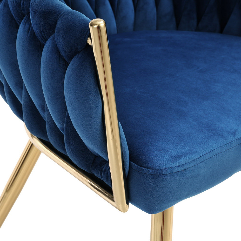 Artiss Dining Chair Velvet Weaving Armchair Blue 3