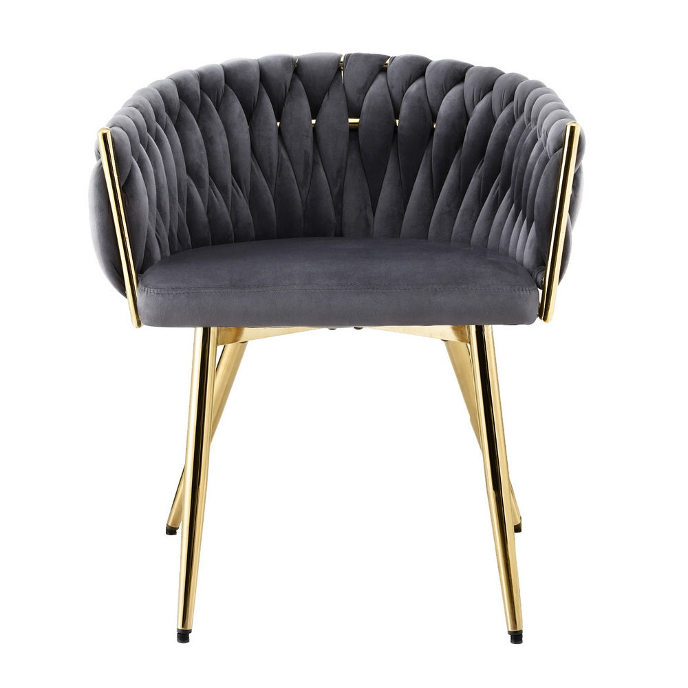 Artiss 1x Dining Chair Armchair Cafe Kitchen Lounge Chairs Velvet Weaving Grey 3