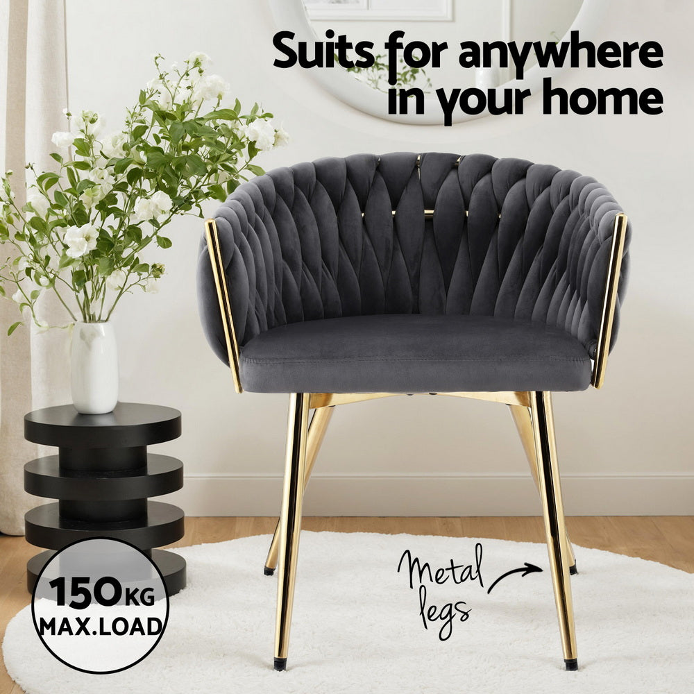 Artiss 1x Dining Chair Armchair Cafe Kitchen Lounge Chairs Velvet Weaving Grey 5