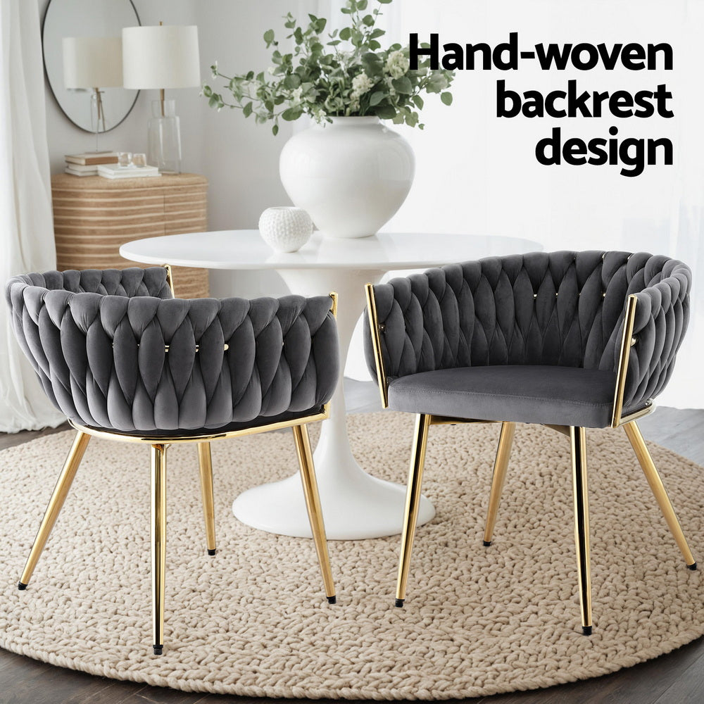 1 Set of 2 Artiss Dining Chairs Velvet Armchair Grey 4