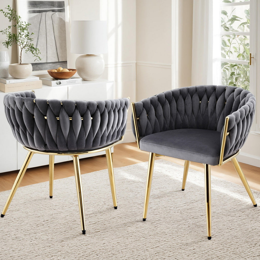 1 Set of 2 Artiss Dining Chairs Velvet Armchair Grey 6