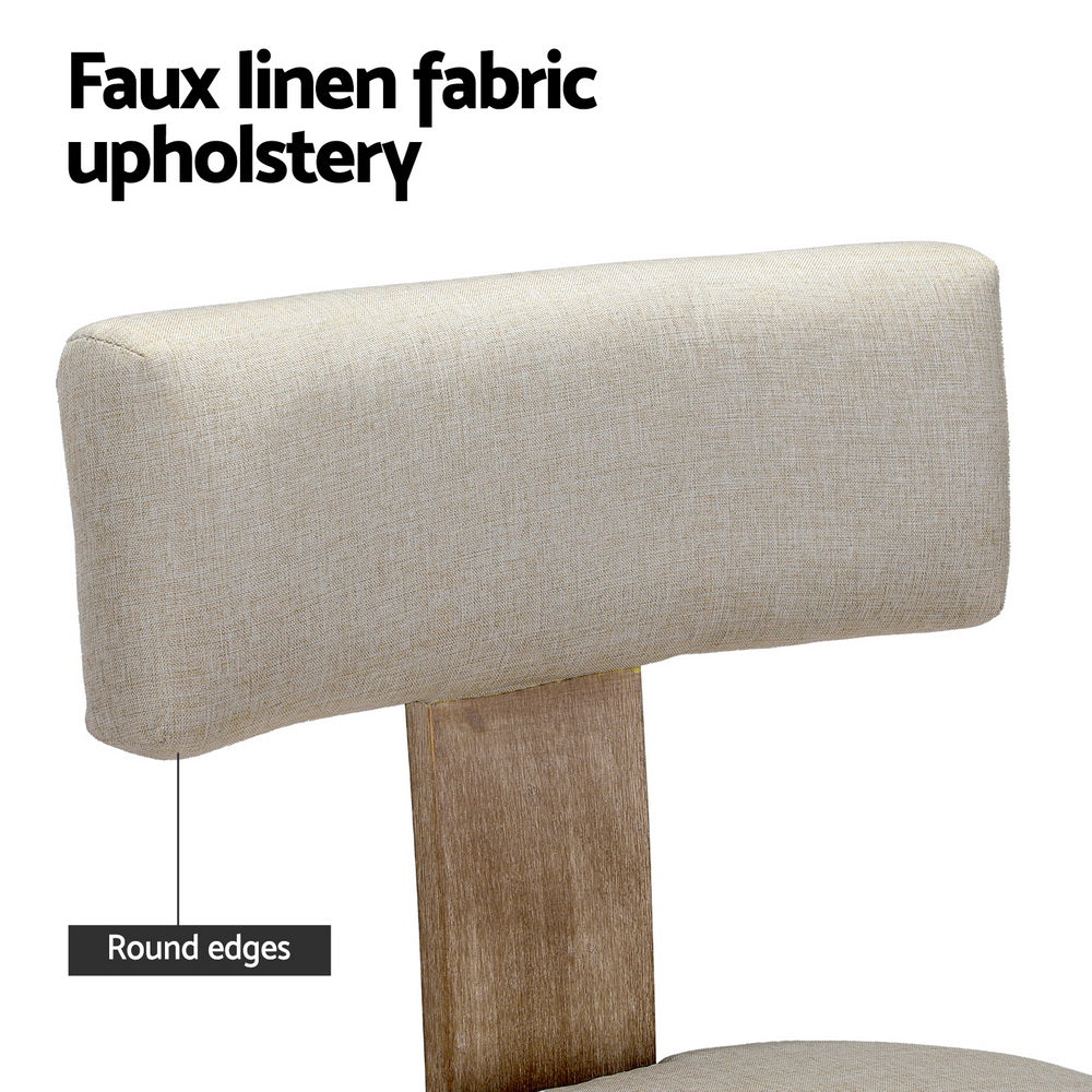 Artiss Dining Chairs Set of 2 Linen Fabric Wooden Beige 5