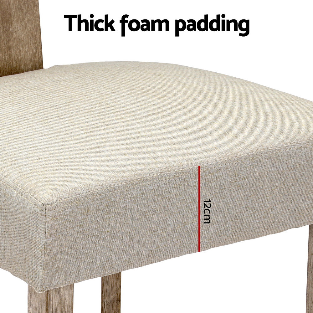 Artiss Dining Chairs Set of 4 Linen Fabric Wooden Beige 6