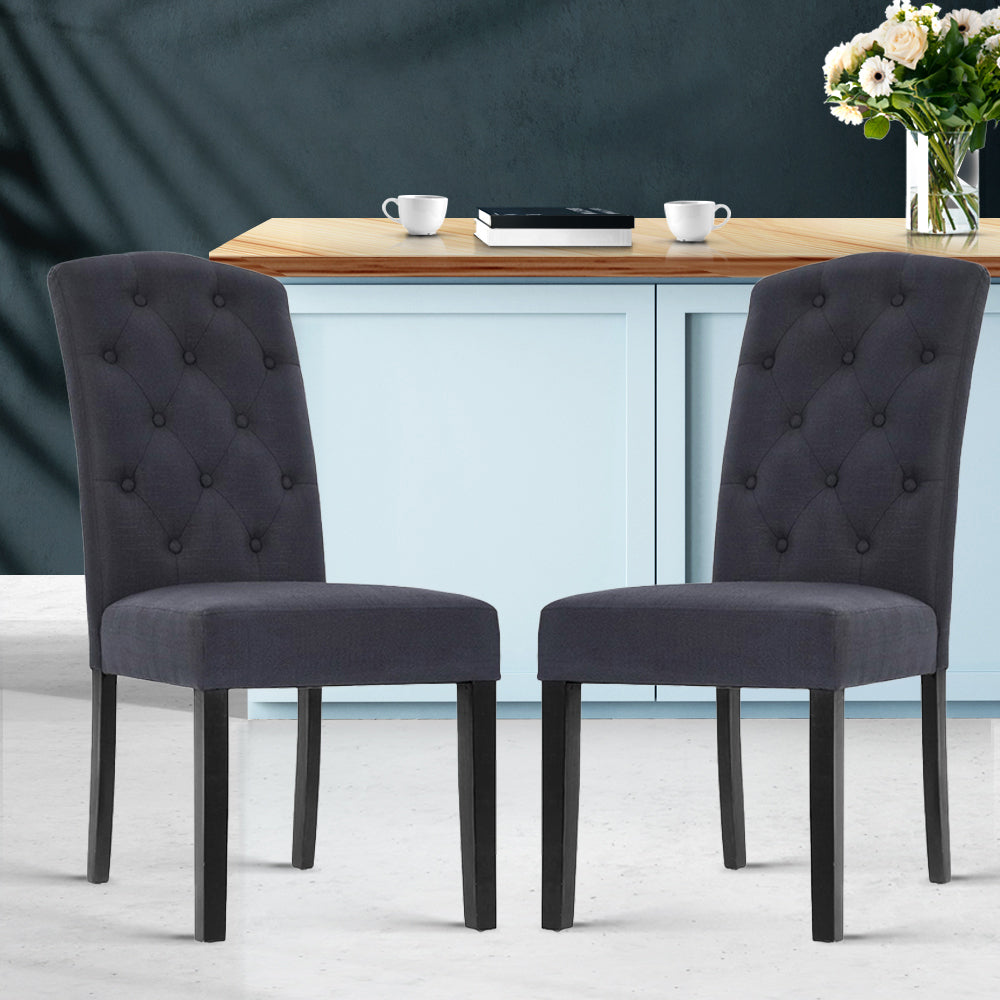 Artiss Dining Chairs Set of 2 Linen Parsons Chair Dark Grey 8