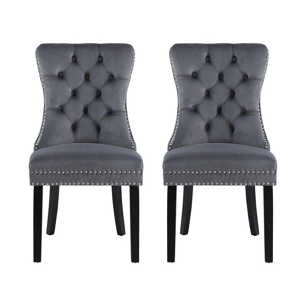 1 Set of 2 Artiss Dining Chairs Grey Velvet 3