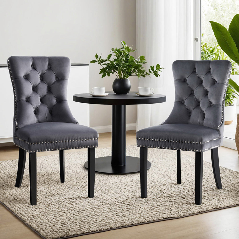 1 Set of 2 Artiss Dining Chairs Grey Velvet 7