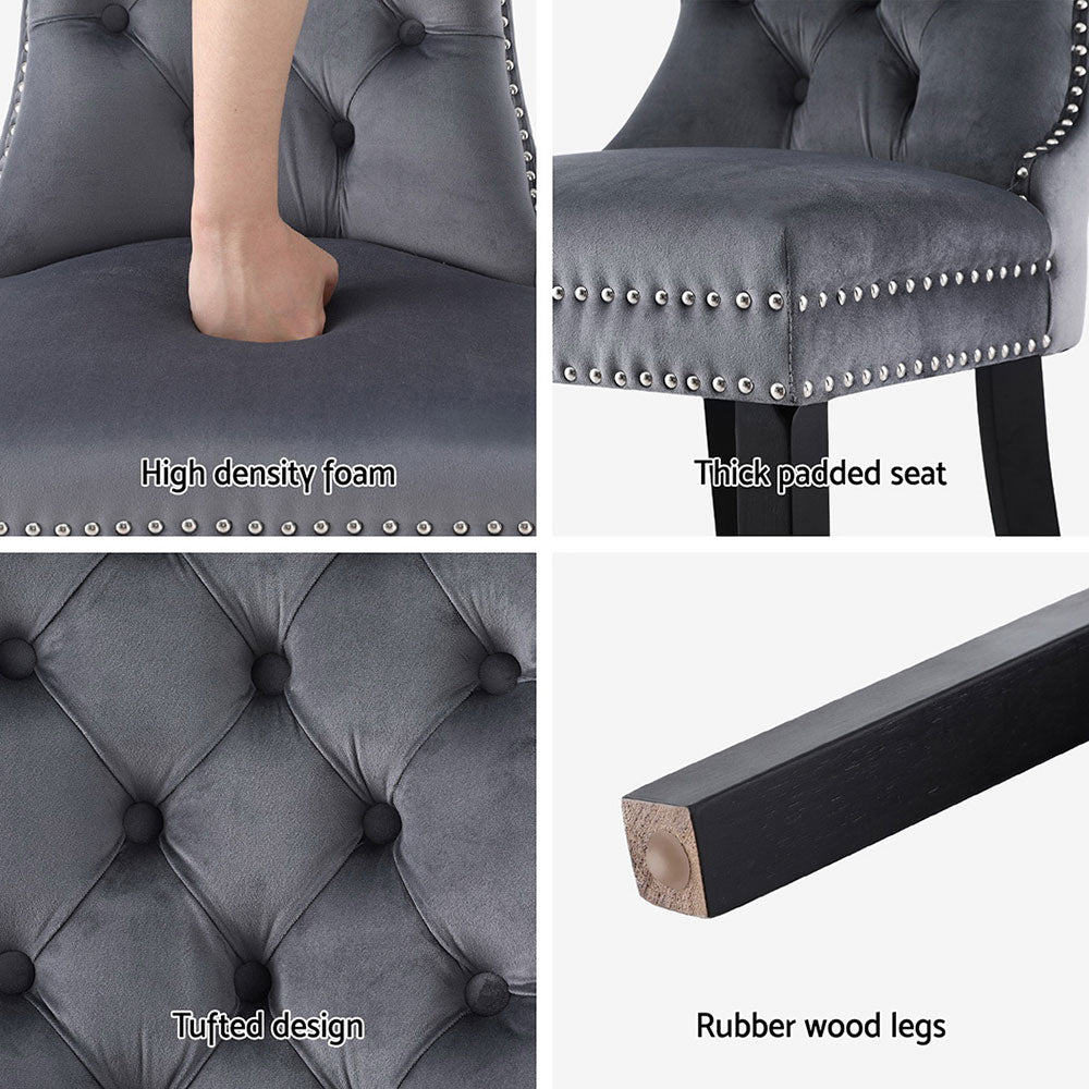 1 Set of 4 Artiss Dining Chairs Grey Velvet 6