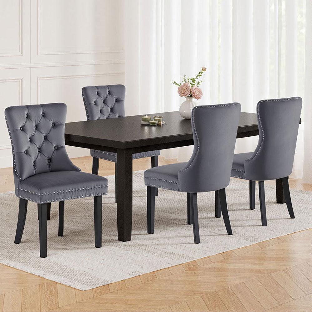 1 Set of 4 Artiss Dining Chairs Grey Velvet 7