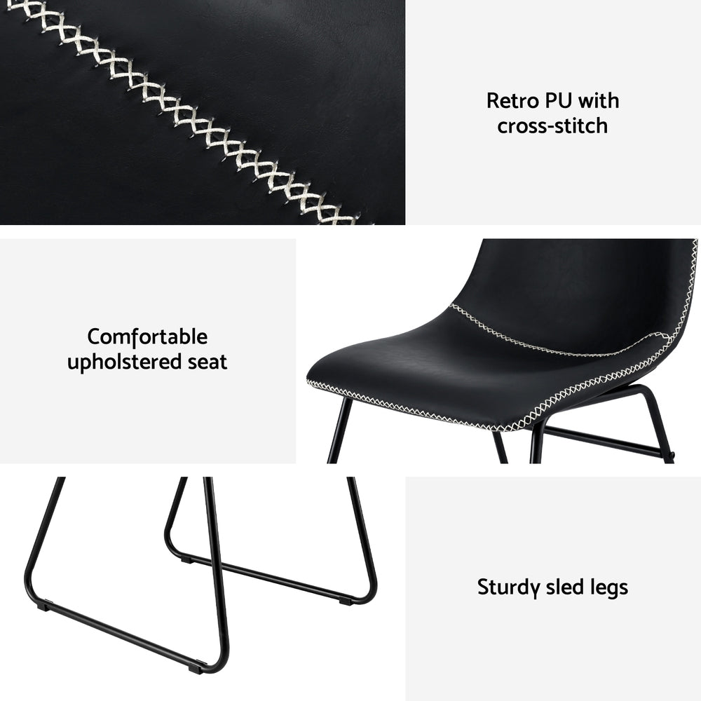 Artiss 4x Dining Chairs Retro PU Leather Kitchen Lounge Cafe Accent Chair Black 6