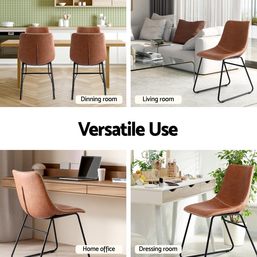 Artiss 2x Dining Chairs Retro PU Leather Kitchen Lounge Cafe Accent Chair Brown 5