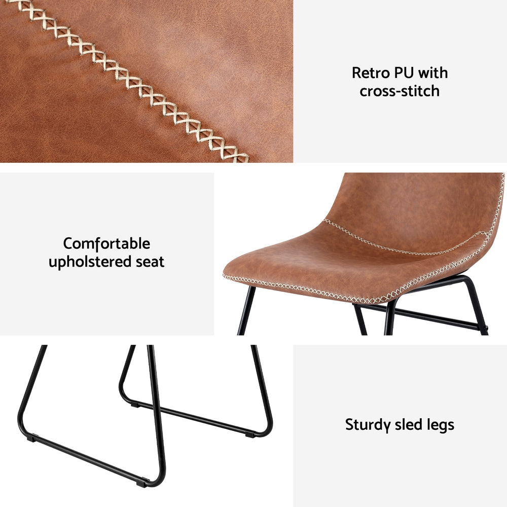 Artiss 4x Dining Chairs Retro PU Leather Kitchen Lounge Cafe Accent Chair Brown 6