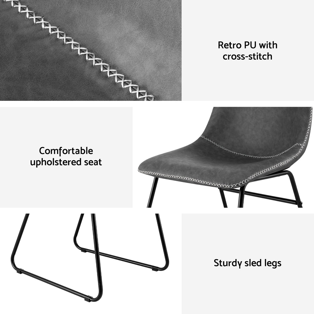 Artiss 2x Dining Chairs Retro PU Leather Kitchen Lounge Cafe Accent Chair Grey 6