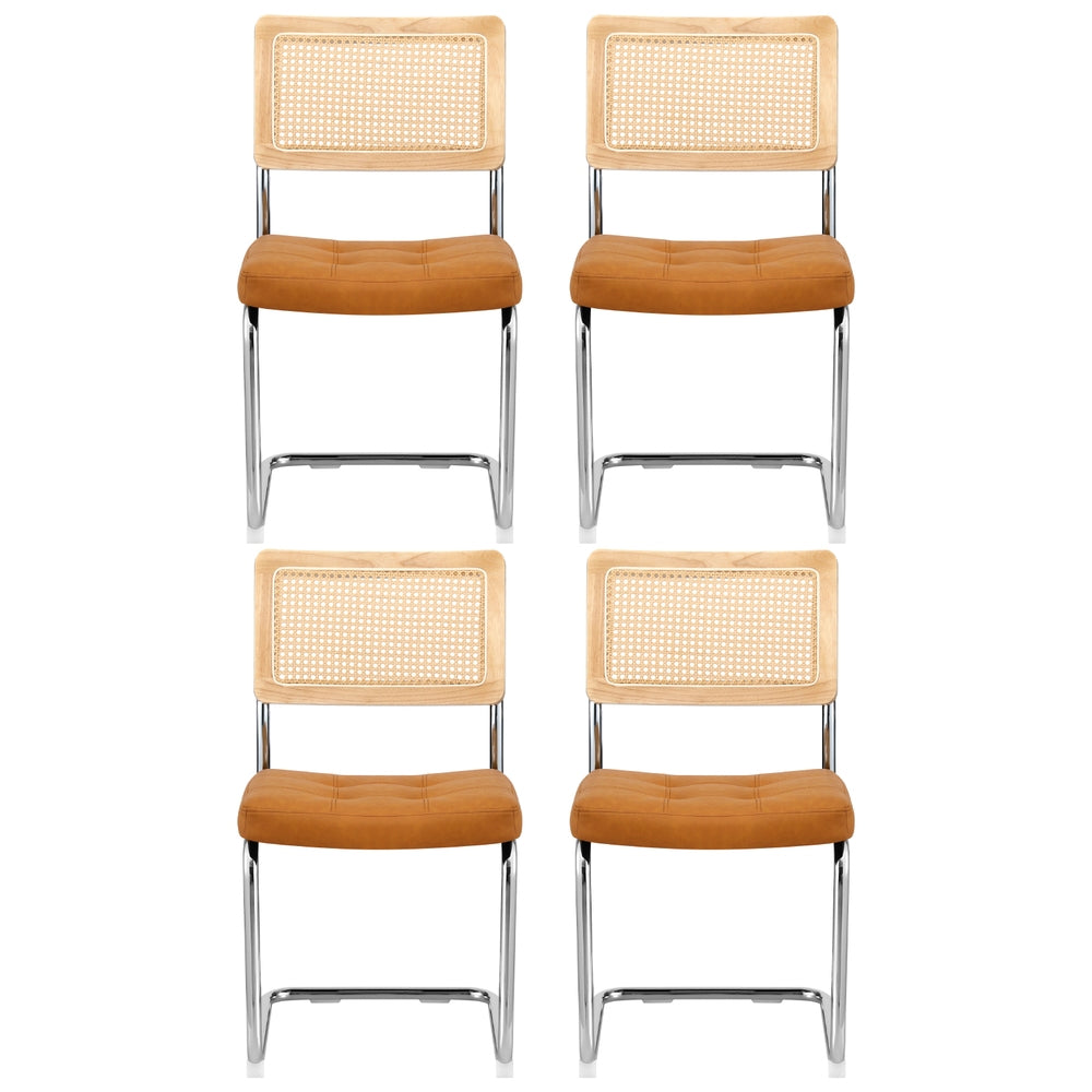 Artiss Dining Chairs Set of 4 PU Leather Rattan Cantilever Brown 3