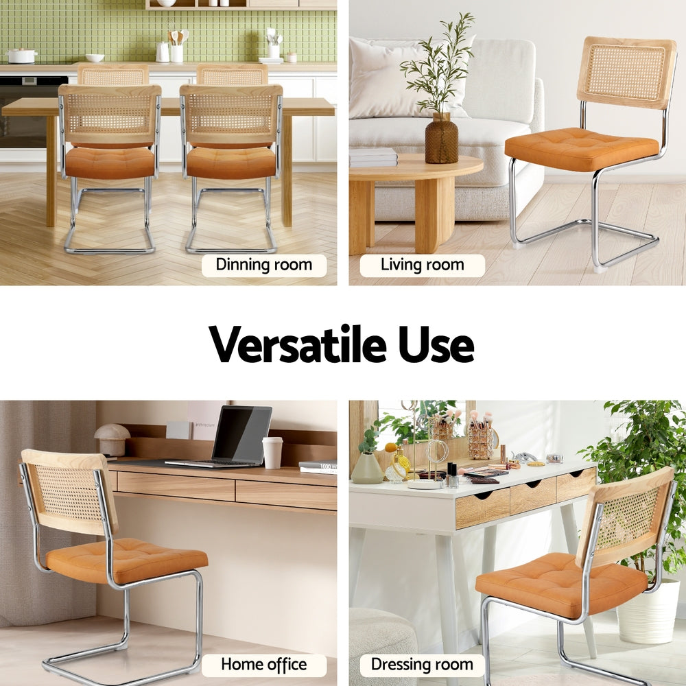 Artiss Dining Chairs Set of 4 PU Leather Rattan Cantilever Brown 5