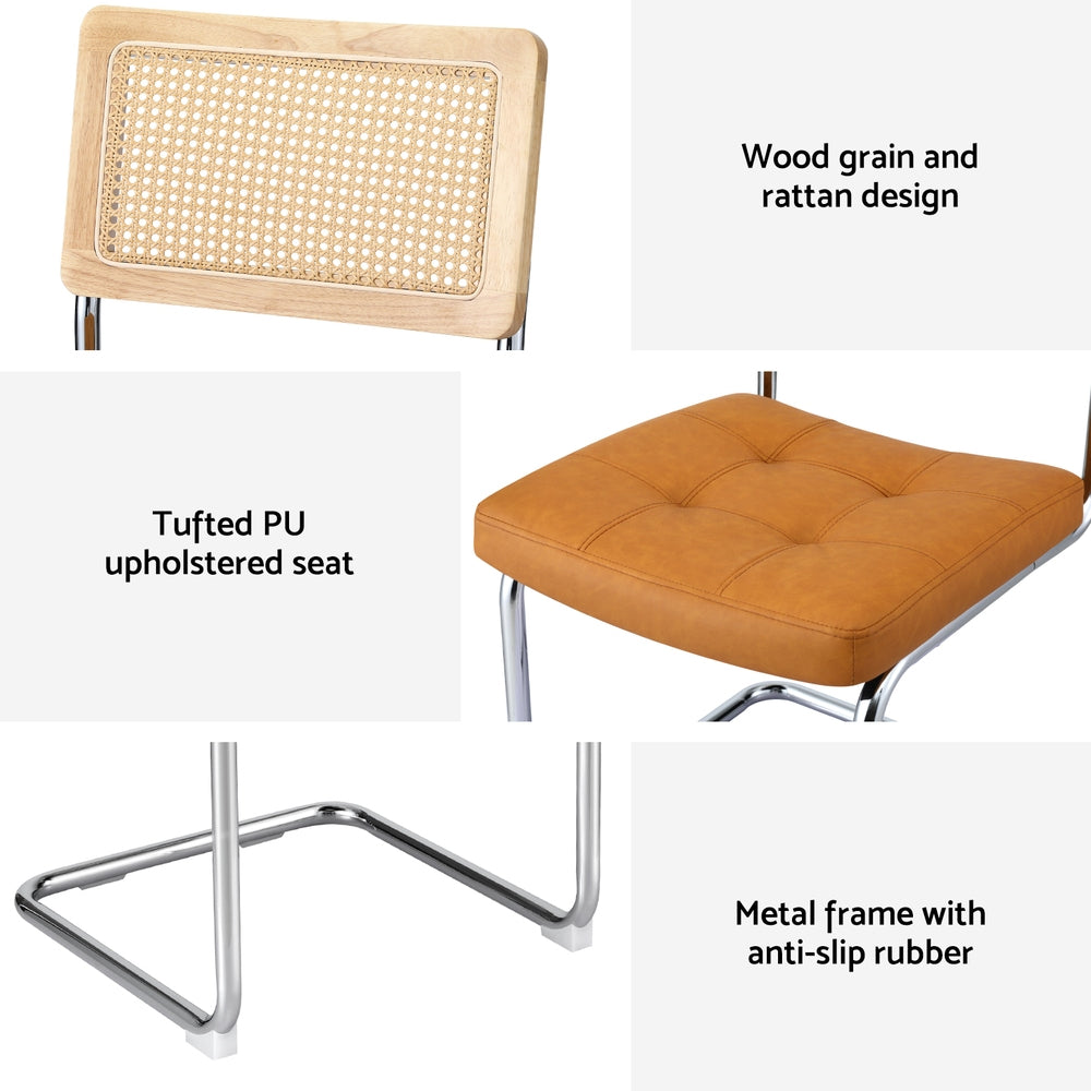 Artiss Dining Chairs Set of 4 PU Leather Rattan Cantilever Brown 6