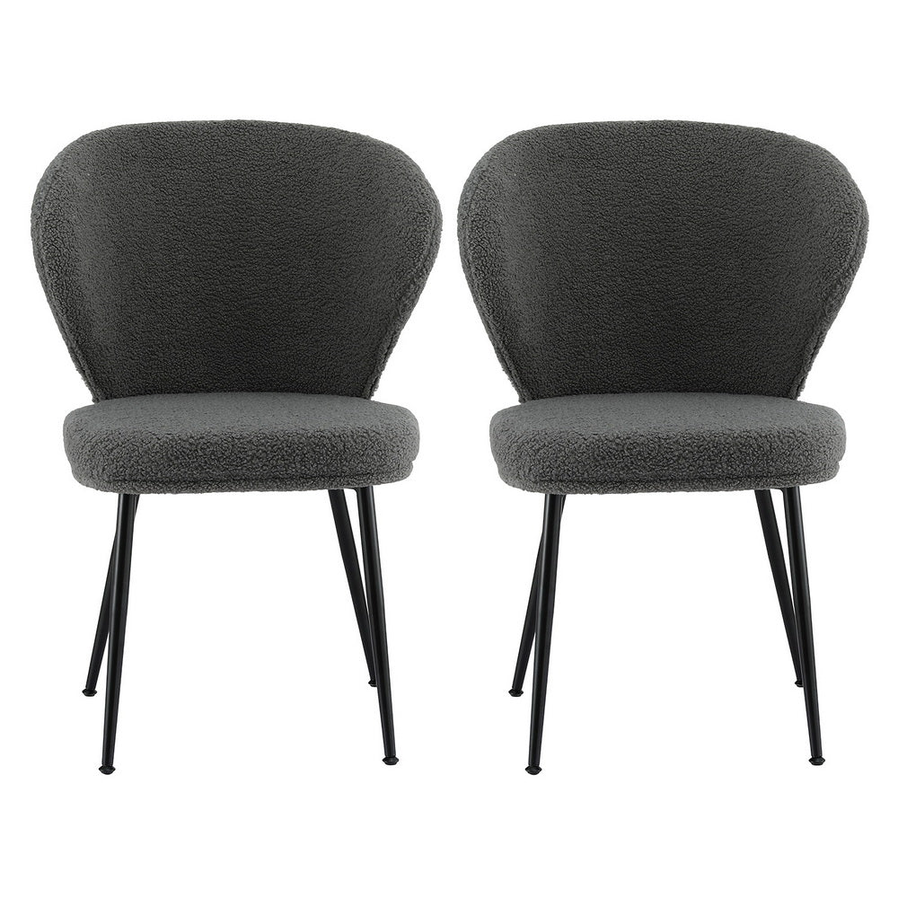 Artiss 2x Dining Chairs Sherpa Boucle Wing Back Grey 3