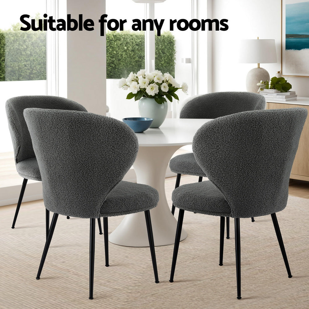Artiss 2x Dining Chairs Sherpa Boucle Wing Back Grey 6
