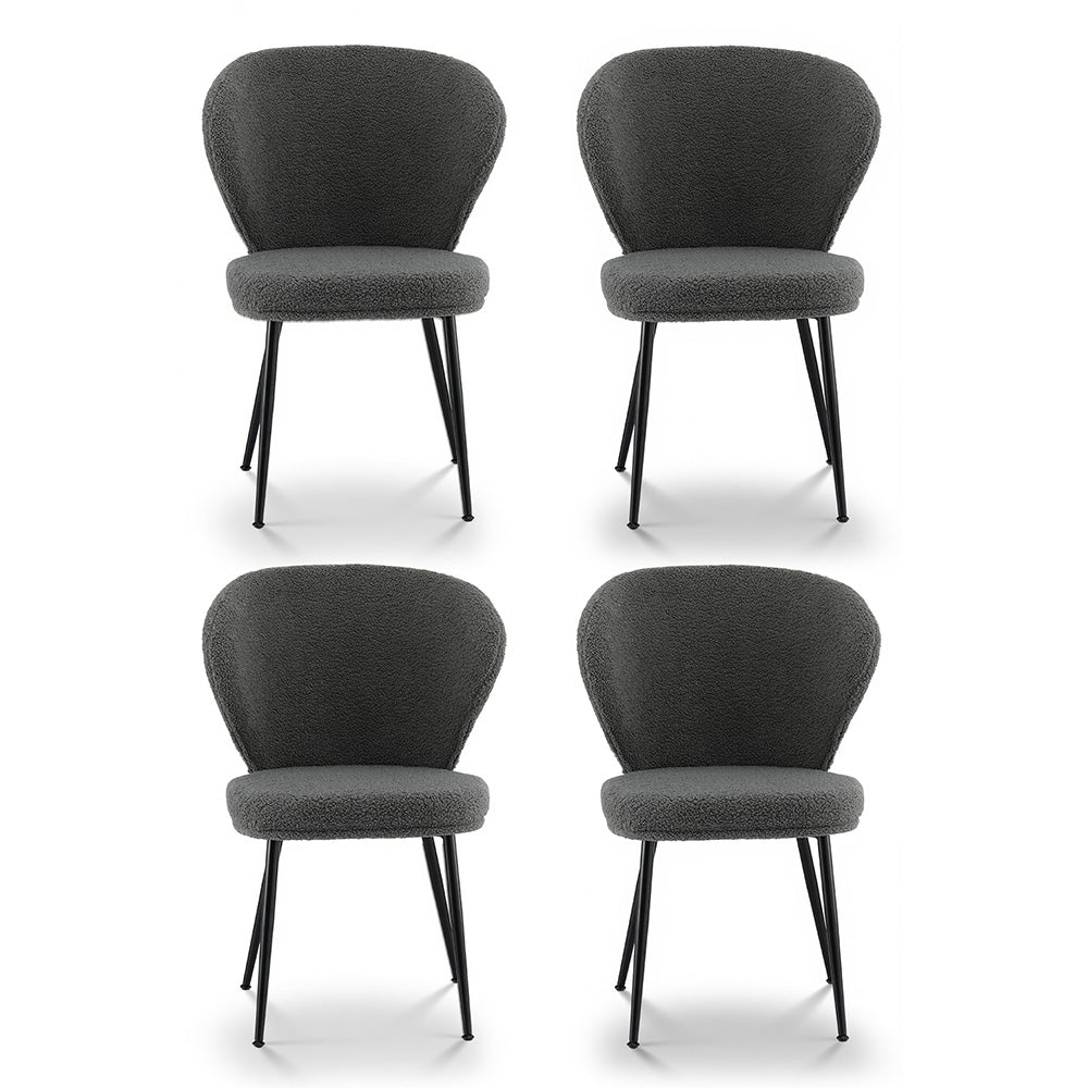 Artiss 4x Dining Chairs Sherpa Boucle Wing Back Grey 3
