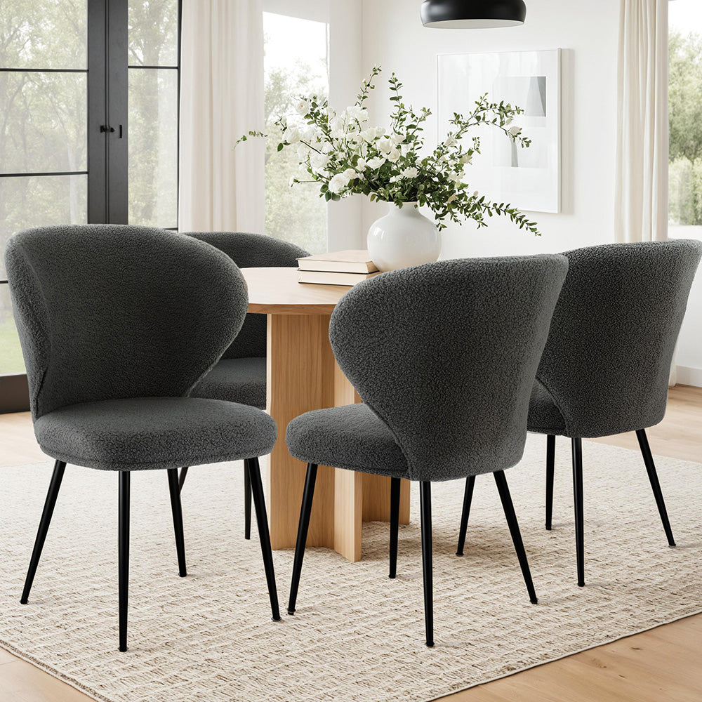 Artiss 4x Dining Chairs Sherpa Boucle Wing Back Grey 7