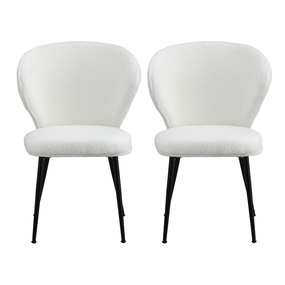 Artiss 2x Dining Chairs Sherpa Boucle Wing Back White 3