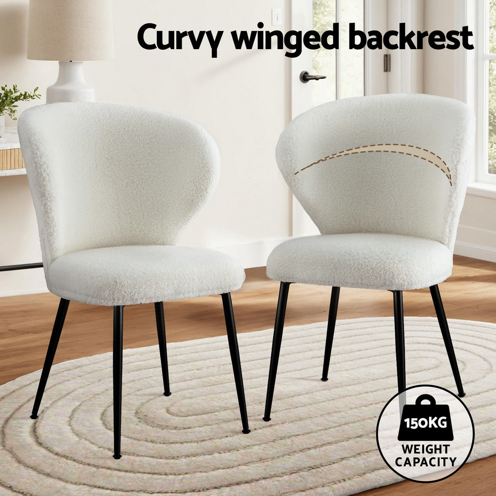 Artiss 2x Dining Chairs Sherpa Boucle Wing Back White 4