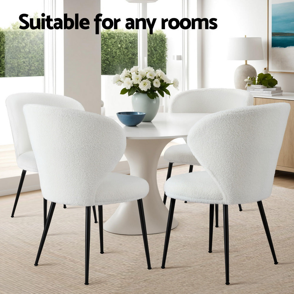 Artiss 2x Dining Chairs Sherpa Boucle Wing Back White 6
