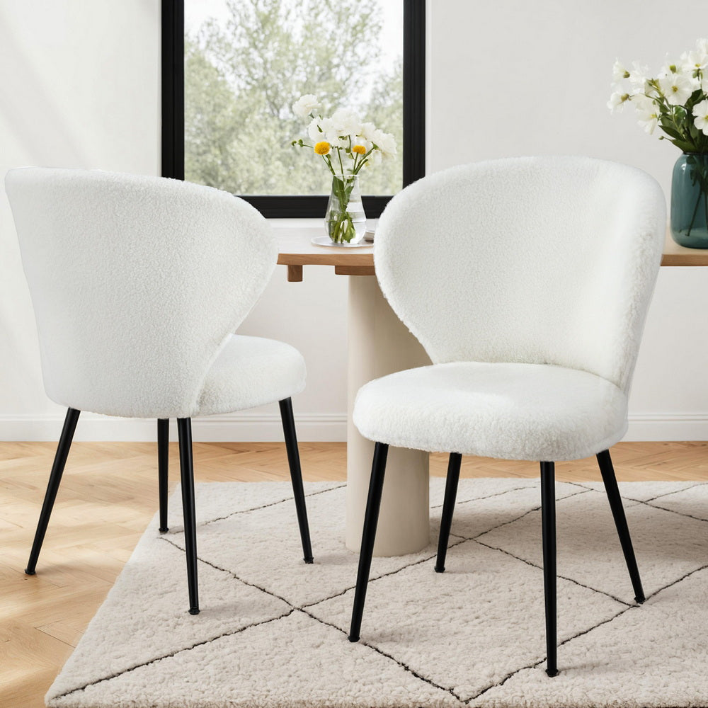 Artiss 2x Dining Chairs Sherpa Boucle Wing Back White 7