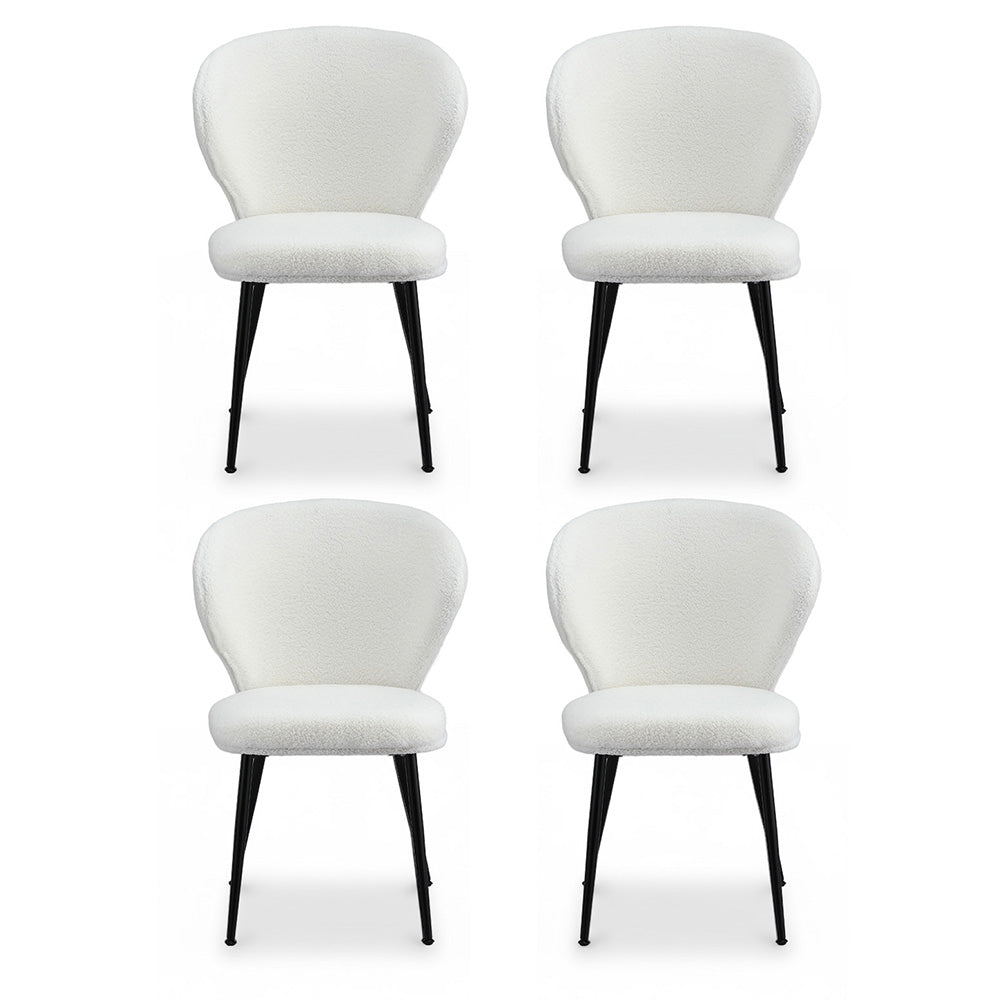 Artiss 4x Dining Chairs Sherpa Boucle Wing Back White 3