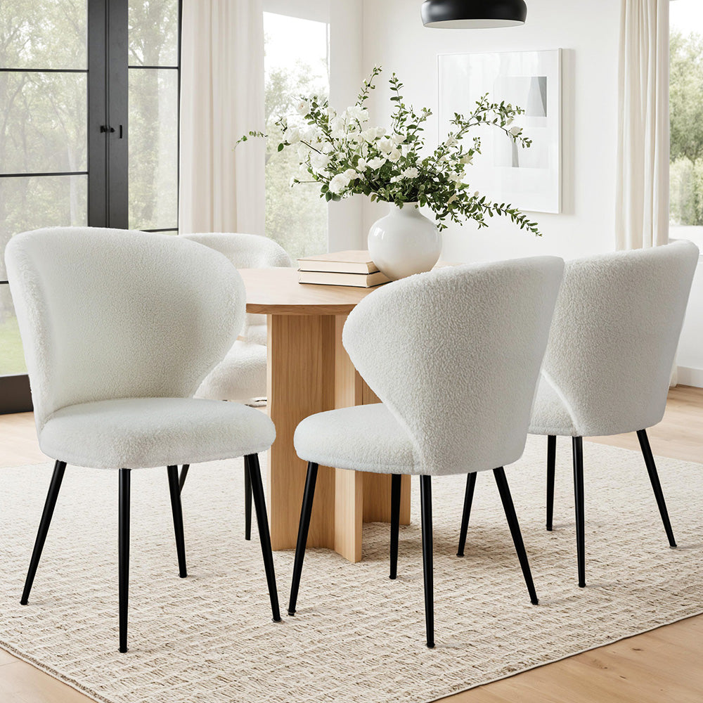 Artiss 4x Dining Chairs Sherpa Boucle Wing Back White 4