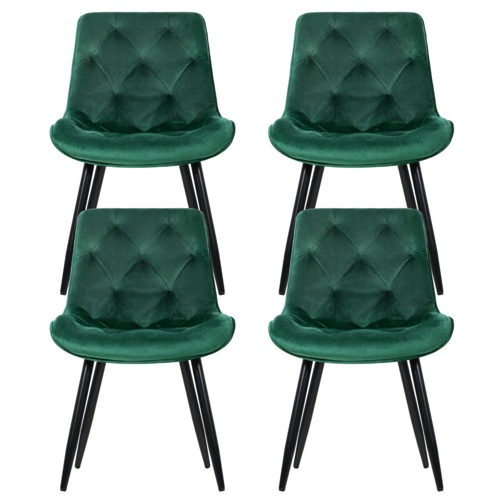 Artiss Dining Chairs Set of 4 Velvet Diamond Tufted Green 3