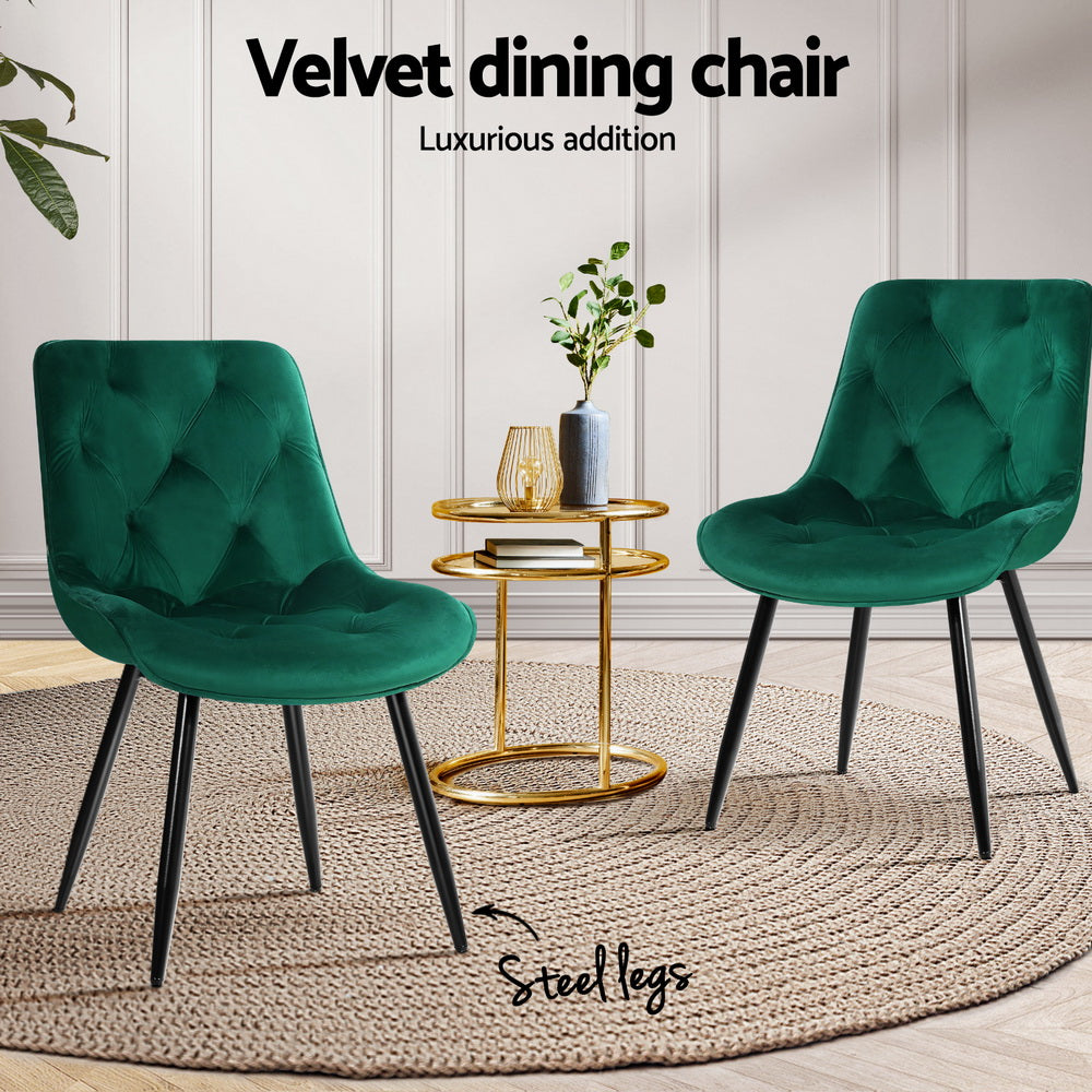 Artiss Dining Chairs Set of 4 Velvet Diamond Tufted Green 4