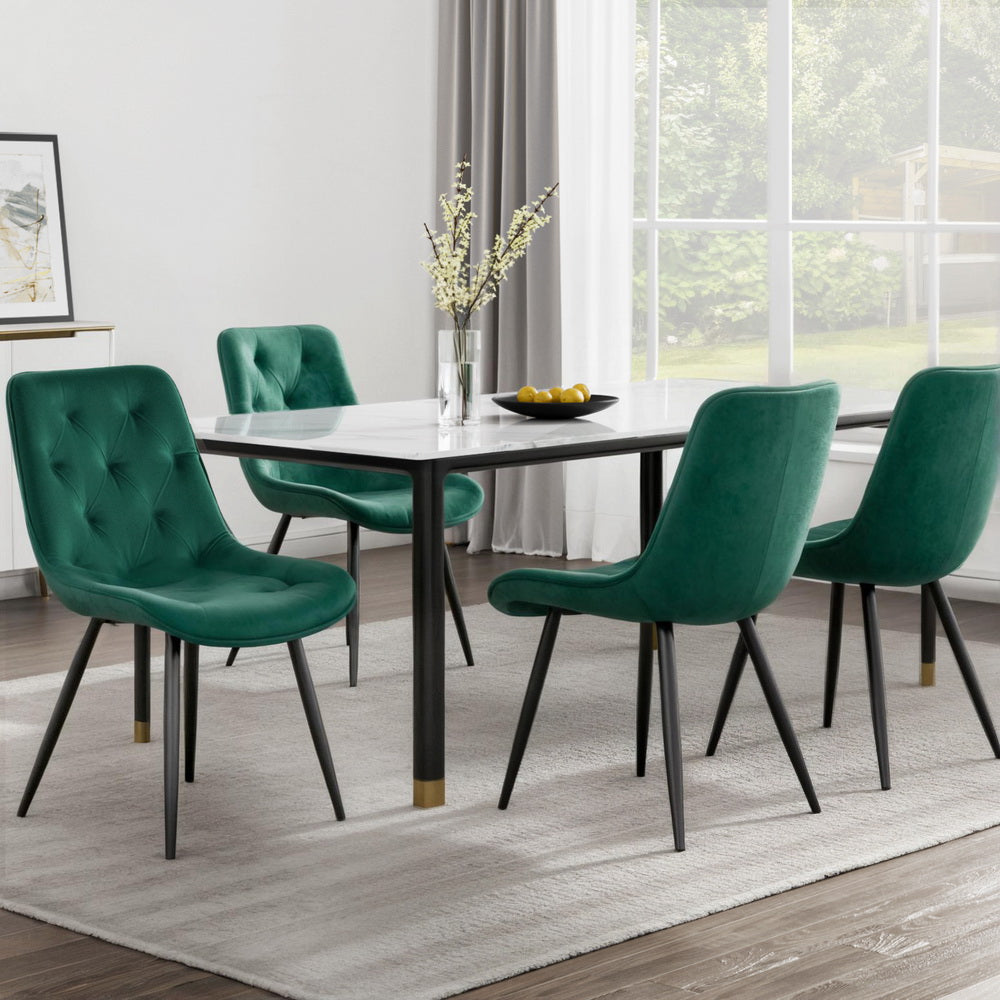 Artiss Dining Chairs Set of 4 Velvet Diamond Tufted Green 7