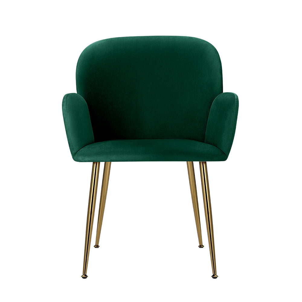 Artiss Dining Chairs Set of 2 Velvet Armchair Green 3