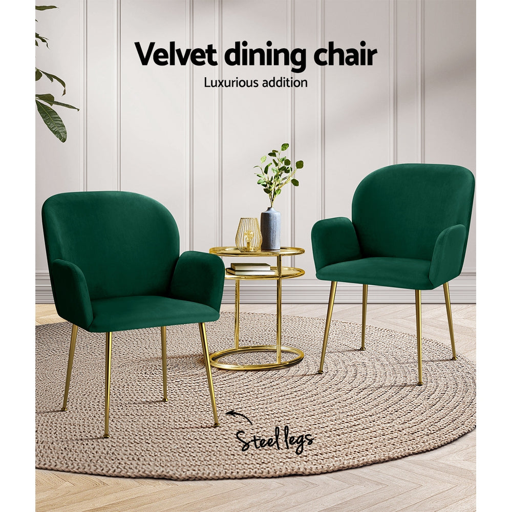 Artiss Dining Chairs Set of 2 Velvet Armchair Green 4