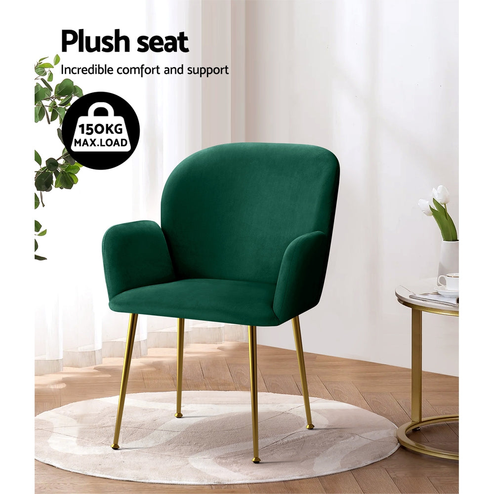 Artiss Dining Chairs Set of 2 Velvet Armchair Green 5