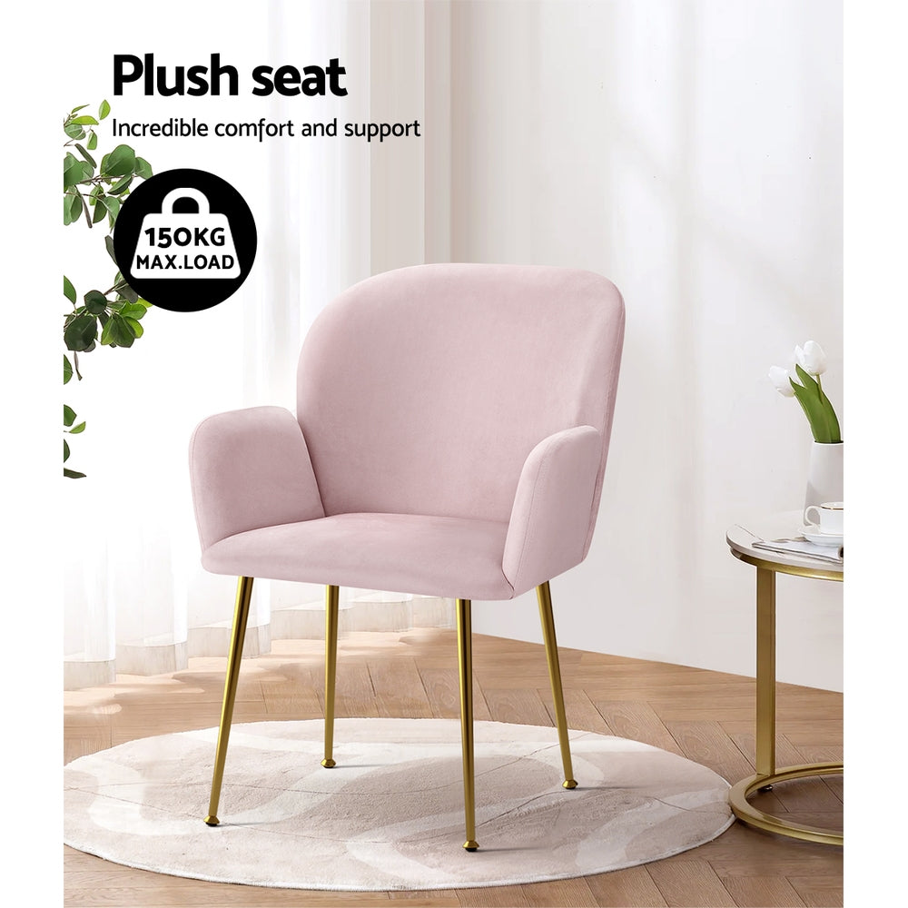 Artiss Dining Chairs Set of 2 Velvet Armchair Pink 5