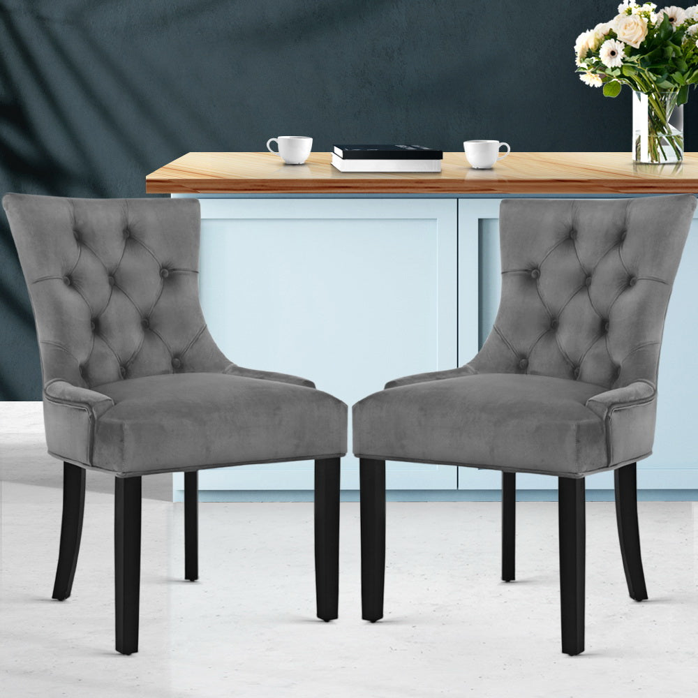 Artiss Dining Chairs Set of 2 Velvet French Provincial Grey 8