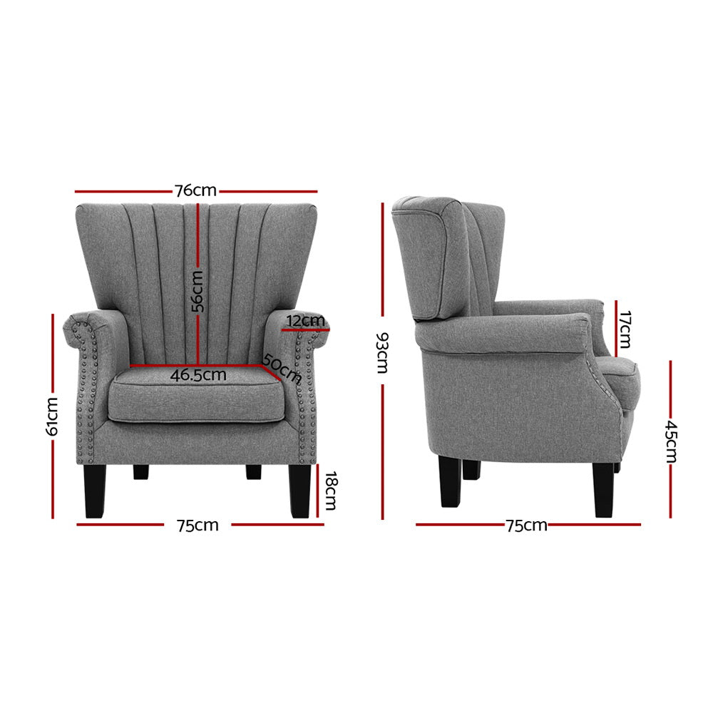 Artiss Armchair Wingback Grey Andrew 3