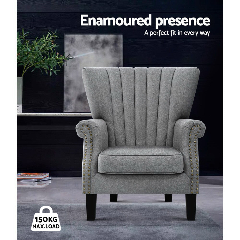 Artiss Armchair Wingback Grey Andrew 4