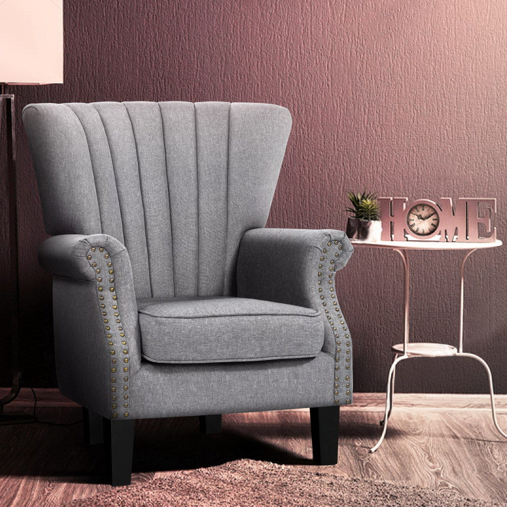 Artiss Armchair Wingback Grey Andrew 7