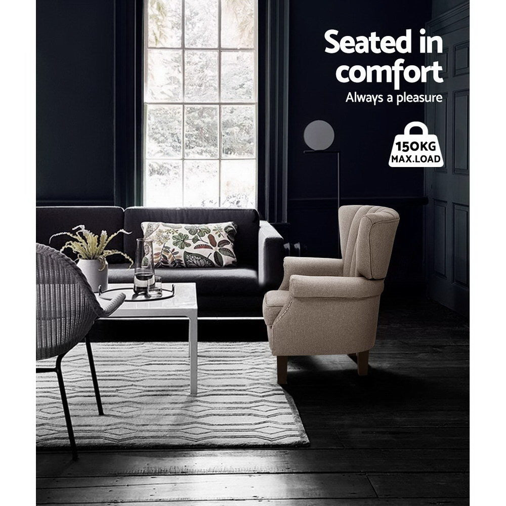 Artiss Armchair Wingback Beige Andrew 5