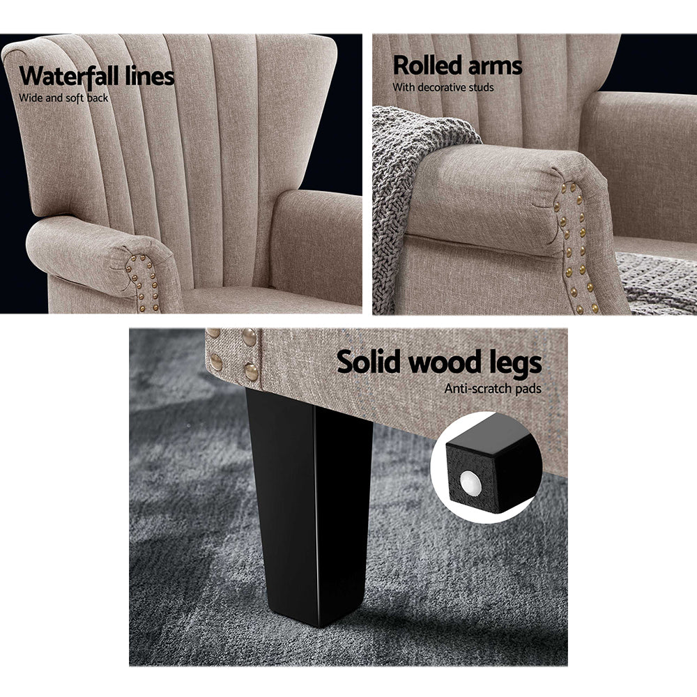 Artiss Armchair Wingback Beige Andrew 6